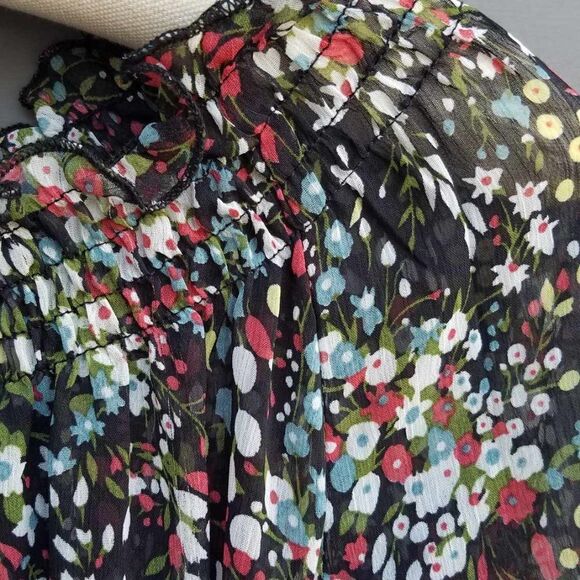 Romy Sheer Black Floral Peasant Top size Medium - Picture 4 of 8